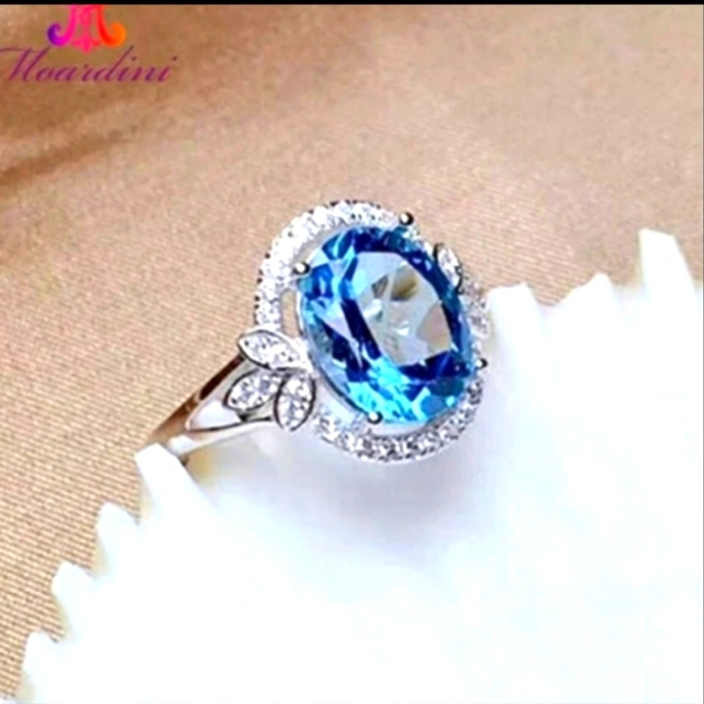 Sea Blue Topaz 0.925 Sterling Silver Ring Statement Ring Luxury Heirloom